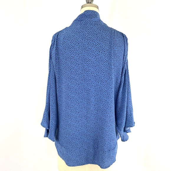 Zara Blue Printed Polka Dot Tie Neck Flowy‎ Blouse XS Relaxed Fit - Picture 3 of 10